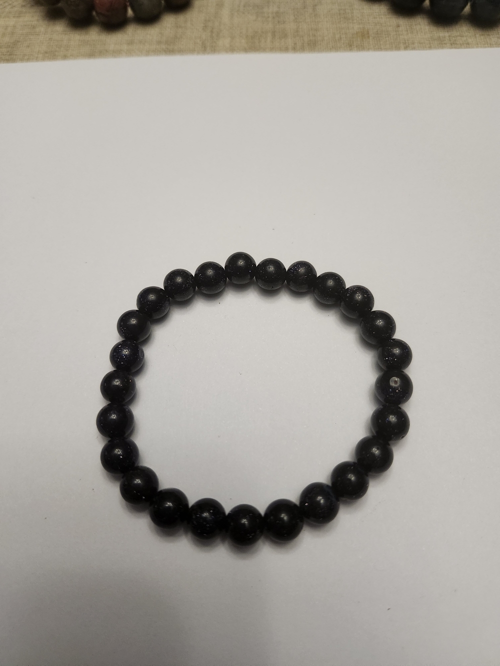 Natural Black Sandstone Beaded Stretch Bracelet - Sleek Minimal Style 7mm 6 1/2